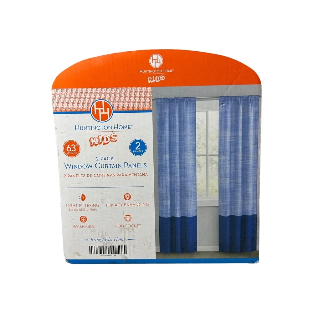 Huntington Home Kids 2 Pack Window Curtain Panels Blue Ombre 27x63 Light Filter